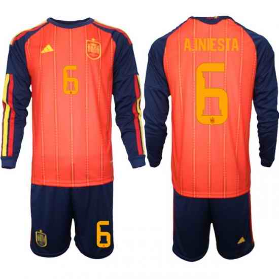 Spain 2026 FIFA World Cup Soccer Jersey Red LONG #6 A.INIESTA
